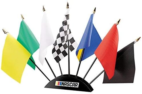 BSI PRODUCTS, INC. - NASCAR 7 Piece Flag Desk Set - Wooden Base with Logos and Descriptions of The 3” x 5” Racing Flags - Premium Durability - Man Cave Accessories and Decor - Perfect Decorative Gift
