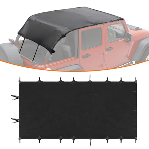 Bikini Top Roof Cover Full Length,Soft Washable Leather Sunshade Top Compatible with Jeep Wrangler JK JKU 2007-2018 4 Door, Anti-UV Wind Rain Resistant,94'×54'