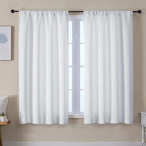 Image of Simplebrand Ava Pure White Light Filtering Curtains for Bedroom 63 Inch Length 2 Panels Set, Solid Thermal Insulated Privacy Living Room Window Treatment Curtains Light Filtering, W50 x L63 Inch