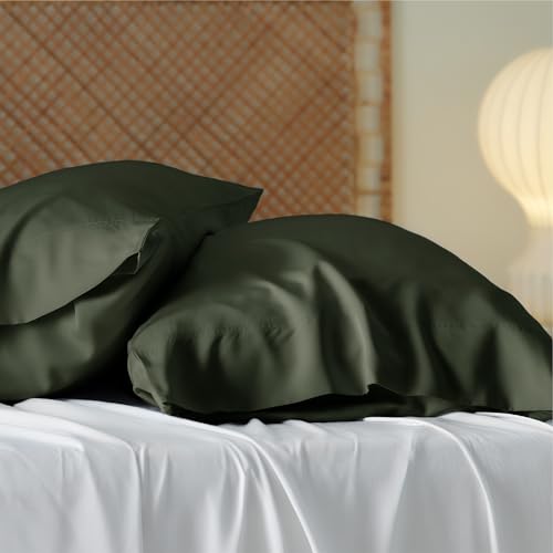 Bedsure Cooling Pillow Cases Standard Size, Rayon Derived from Bamboo Standard Pillowcases Set of 2, Breathable & Silky Soft Cool Bedding Pillow Cover with Envelope Closure, Olive Green, 20x26 Inches