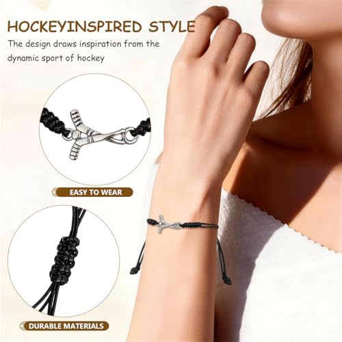 Supvox 2 Stück Hockey Armbänder mit Silberfarbenem Charm - Verstellbare Gewebte Sport-Armbänder für Eishockey & Feldhockey Fans - Ideales Mannschaftsgeschenk & Mitgebsel für Spieler und Trainer