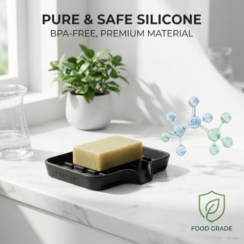 2 Pack Soap Dish with Drain, Self-Draining Silicone Soap Holder Tray for Bathroom Shower & Kitchen Countertop, Non-Slip & Easy Clean, Great for Ski Chalet & Alpine Lodge, Wonderful Winter Gift - 2