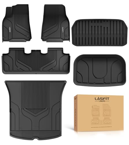 LASFIT 6PCS Floor Mats for Tesla Model Y 2025 2024 2023-2020 5 Seater (Not Fit 7 Seater Not Fit Juniper) All Weather TPE Custom Fit Floor Liners with Full Set Car Mats & Trunk Mats Accessories