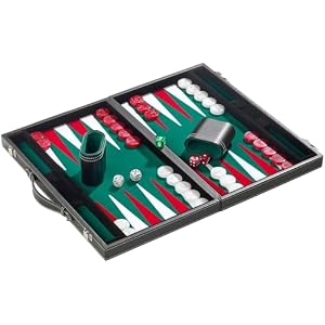 Philos 1722 Backgammon-Koffer mit Grün-Weiß-Rot Filz