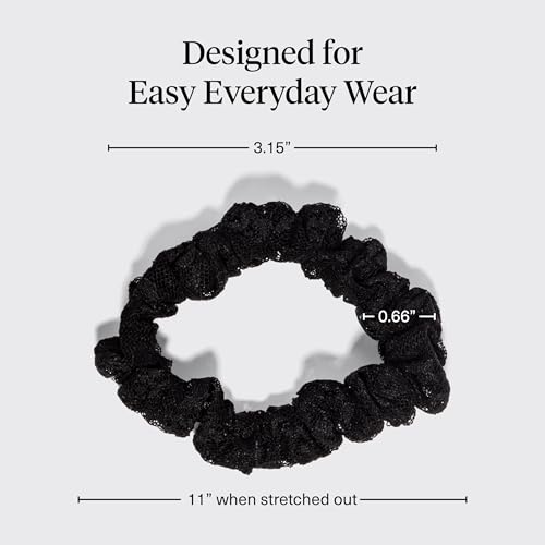 Image of Kitsch Ruched Lace Scrunchies For Women - No Crease, Gentle Hold, Frizz-Free Hair Scrunchies | Soft Lace Hair Accessories for All Hair Types - Black, Chocolate & Mocha, 5pc Set