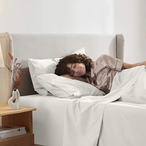 Image of Nestl Twin Bed Sheet Set - Off White - 3-Piece Deep Pocket | Instantly Soft, Night-One Ready (No Wash Required). Fits 16-Inch Deep Pockets, 360-Degree Elastic Grip