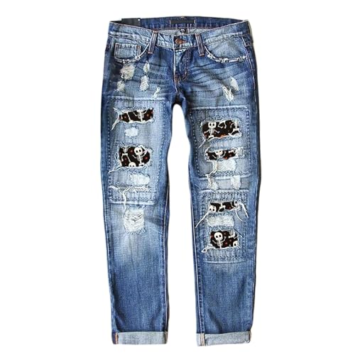 Pantalones vaqueros de Halloween con parches patchwork elásticos y corte ajustado 4