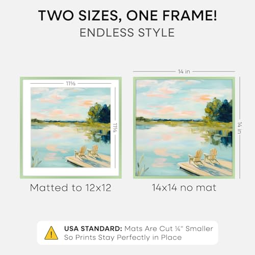 Image of Homeforia 14x14 Picture Frame Sage Green, High End Metal 14 x 14 Square Poster Frames with Mat 12 x 12 Photo, 14x14 Frame Matted to 12x12 Art, 14by14 Hanging Frames, Tempered Glass, Wall Kit, Set of 1