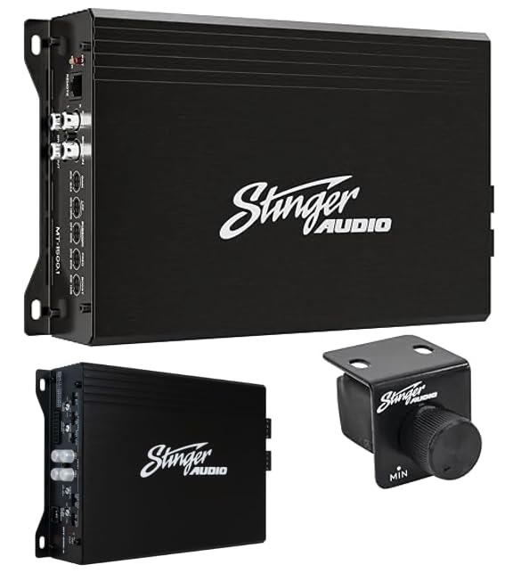 STINGER Audio MT15001 Monoblock Class D Mosfet Power Supply Car Amplifier with Remote Subwoofer Level Control,1500 Watts RMS Audio MT-600.4 1000 Watt 4-Channel Car Audio Amplifier