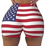 ZQYTGFDC Pantaloncini da donna con bandiera americana, a vita alta, per yoga, corsa, palestra e allenamento, Nero , M