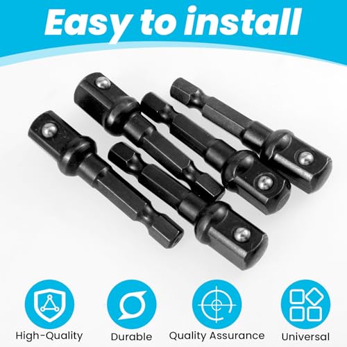 Image of 3 /8 Adapter For Impact Driver 5pcs Black Drill Socket Adapter 1 /4 Inch To 3 /8 Socket Adapter Kit Square Socket Bit Adapter For Impact Driver Automotive Diy Extension Socket Driver Bits (3 /8x50mm)