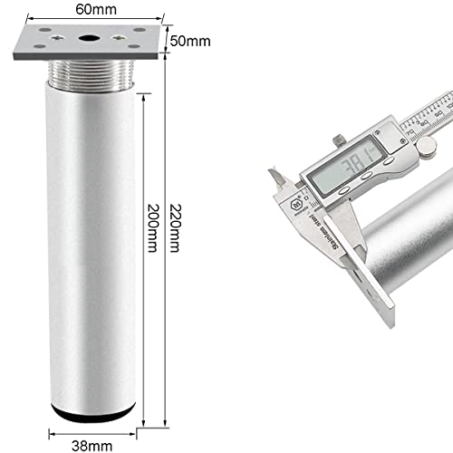 Rusoz 4Pcs Adjustable Furniture Legs,Metal Table Legs 200 mm Matt Sliver Aluminum Alloy Round Sofa Feet Replacement Adjustable Height 0-10 mm with Screws for Cabinet,Bed,and Wardrobe - Image 2