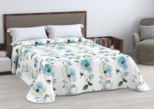 HM'S HOME'SECRET Colcha Bouti Estampada de 100% Microfibra Suave - Variedad de Diseños y Tamaños, Muy Fina (Ideal para Verano) (Alba Azul, Cama 105cm)
