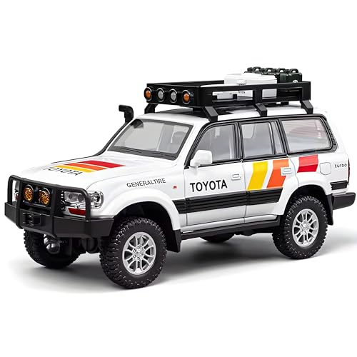 Image of Toyota Land Cruiser LC80 1:24 Diecast Metal Car - Openable Doors, Sound&Light, Pull Back Action,Collectible Toy Car for Kids - Durable & Realistic Model Collectors White