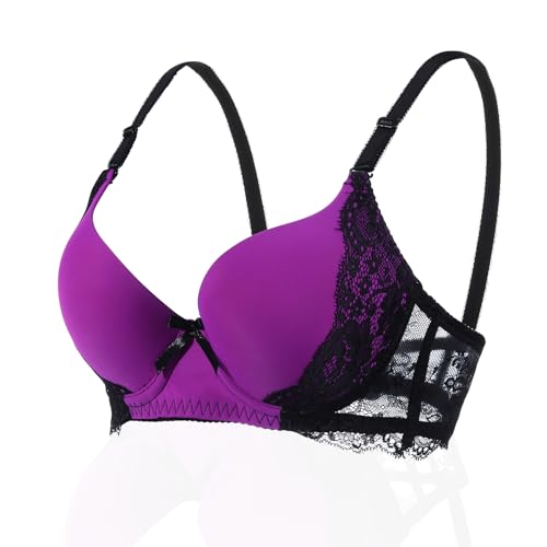 Image of YooMee Push Up Bra for Women,Lace Bras with Underwire Cups,Comfort Padded T-Shirt Bra Add One Cup Purple 42D