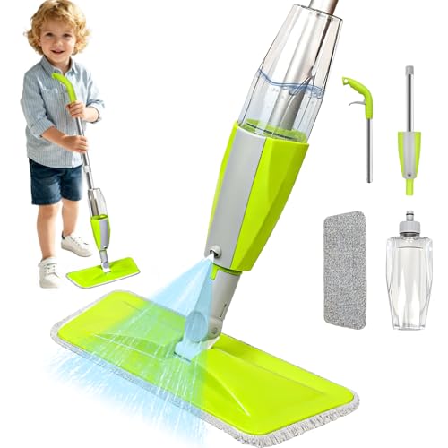 Naerza Kids Mop Toddler Cleaning Set- Fun Functional Real Working Spray Mop Pretend Play Toy Montessori Toys Mini Size Gift for Girl Boy- Green