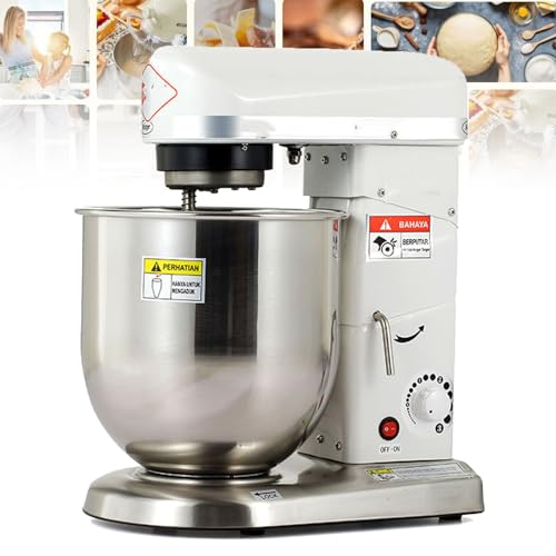 Baking Stand Mixer, 3 Speed Kitchen Mixer with Stainless Steel Mixing Bowl, Whisk, Dough Beater, 5L/7L/10L Commercial Food Stand Mixer Dough (White 5L)