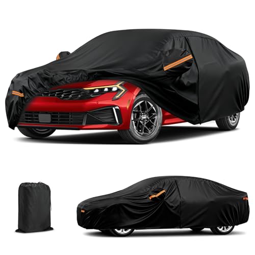 Car Cover for Kia K5 2020-2026, 6 Layers Waterproof Car Covers with Zipper Door & Windproof Bands All Weather Cover for Snow Rain Dust Hail Leaves Bird droppings Protection