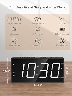 PPLEE Alarm Clock for Bedroom, 2 Alarms Loud LED Big Display Plug in Simple Basic Digital Clock with USB Charging Port, Adjustable Volume, Dimmable, Snooze for Deep Sleepers Kids Elderly Home Office