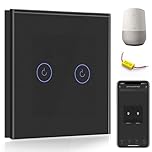 BSEED WiFi Touch Switch Black,2 Gang 1 Way Smart Light Switch Compatible with Alexa and Google Home,with Smart Life Remote Control(No Hub Required)-No Need Neutral Wire