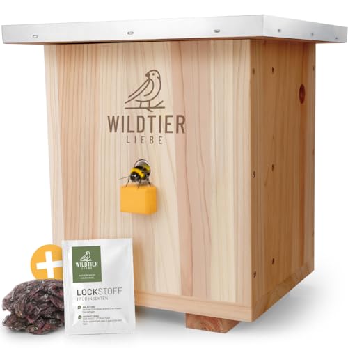 Wildtier Liebe Großes Hummelhaus Natur, geschraubtes Massivholz, Set - Nistmaterial, Hummelhotel, Insektenhotel, Hummelkasten, Hummeln, Bienenhaus, Hummelnest, Hummelkiste