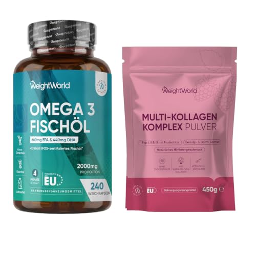 WeightWorld Omega 3 Weichkapseln + Multi Kollagen Komplex 450g Pulver