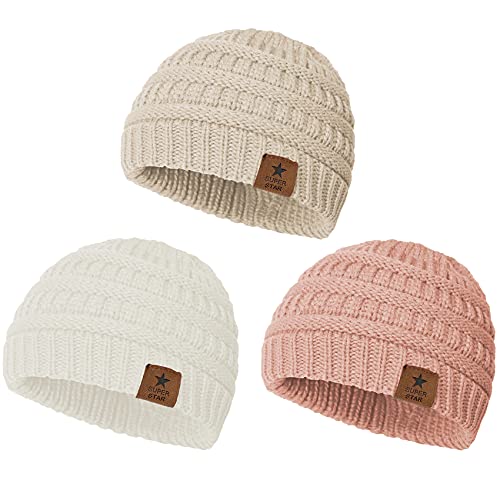 Durio Baby Girl Hats Knit Toddler Hat Girl Warm Winter Hat Cozy Beanie Hat Winter Hats for Toddler Girls Boys A Indi Pink & Beige & White One Size