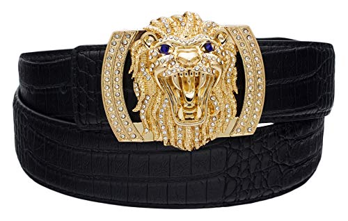 Cinturón de Cuero for Hombre Correa Cocodrilo Hebilla Diamante León 38 mm Silver 32 36 3