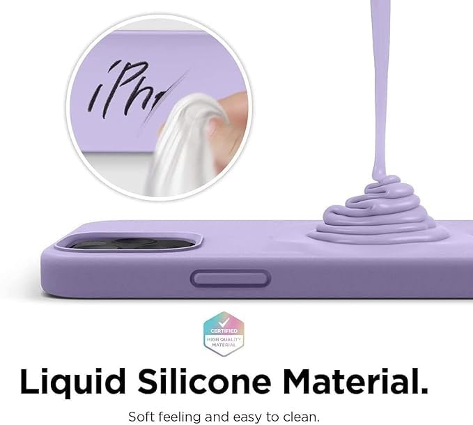 Image of Compatible with iPhone 15 Silicone Case, Slim Shockproof Protective Cover, Drop Protection and Camera Protection, MagSafe Compatible, Soft Microfiber Lining Inside (Purple)