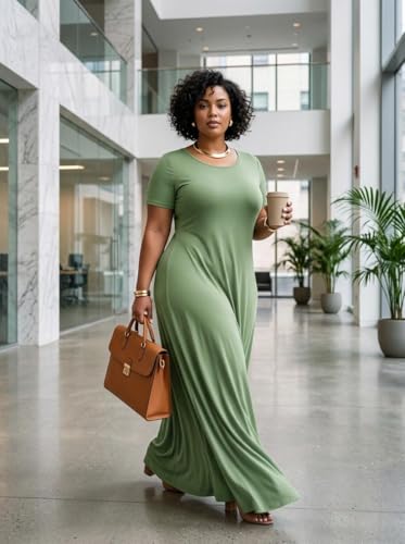 Image of SUZONANA Plus Size Maxi Dress for Curvy Women Summer Casual Sundress Short Sleeve Loose Vacation Dress