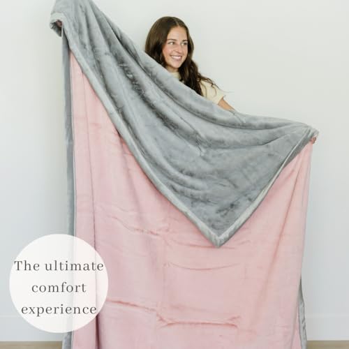 Image of Saranoni Oversized Luxury Blanket | Breathable Super Soft, Lush, Plush Comfy Blankets for Adults | Light Pink /Gray - X-Large 60 inch x 80 inch