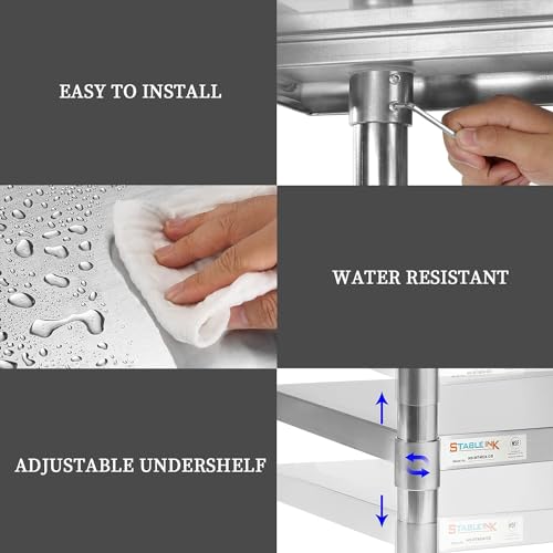 Image of STABLEINK NSF Stainless Steel Prep Table 48x24 Inches 4ft, Metal Work Table with Adjustable Undershelf, for Commercial Kitchen, Restaurant, Hotel, Laundry and Garage
