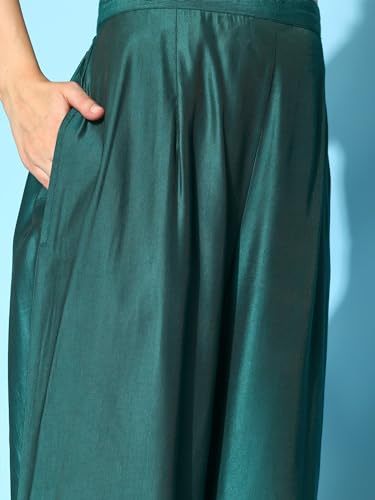 Image of INDO ERA Women's Teal Viscose Embroidered Straight Kurta & Palazzo With Dupatta Set (BOGSS3720)