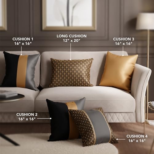 Image of Stoa Paris Cushion Covers for Home, Digital Printed Pillow Covers Set of 5, Throw Cushion Covers for Bed, Sofa, Home Decor - Midnight Black, Eternal Glow, Twilight Embrace