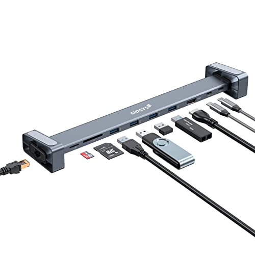 SIDSYS Docking Station, 9-in-1 USB C Hub Adapter with Laptop Stand, USB 3.0 Ports, 4K HDMI, SD TF Card Reader, 100W PD, Gigabit Ethernet, Compatible for MacBook, HP, Dell, Surface, XPS, Windows Laptop