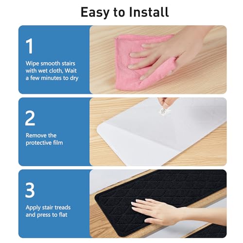 Non Slip Stair Treads for Wooden Steps,15 Pack 8" X 30" Stairs Carpet Treads Indoor with Reusable Peel and Stick Adhesive for Kids Elders and Pets,Polyester TPR Backing by PATTENGO - Used condition - Image 6