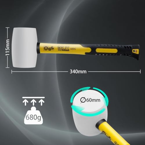 Miniatura 2 de Cclife Martillo De Goma Mazo De Goma De Doble Cara Certificado Por Tüv Y Gs Para Suelos Y Azulejos De Superficie Blanda Blanco 24oz 680g Blanco