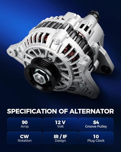 Image of KAX New Alternator Replacement for 2001-2006 Elantra 2000-2005 Accent 2005 Spectra, Tucson 2003-2004,2008 Tiburon 2.0L 2006 Sportage Mando Unit; 90 Amp,12V,CW,S4 Groove Pulley,Replace for 13973N | Fits 2000-2005 Hyundai Accent L4 1.6L, 2005 Kia Spectra L4 2.0L, Replacement OE 139738, TA000A54101, 90317030, 13973N