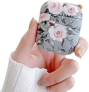 ZTUOK Compatible with AirPods 1&2 Case for Women Girls, Pink Floral and Gray Leaves Pattern Case With Anti-dust Shockproof Protective Hard Cover for AirPods 1&2-Elegant Flower
