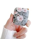 HJWKJUS Compatible with AirPods 1&2 Case for Women Girls, Pink Floral and Gray Leaves Pattern Case w