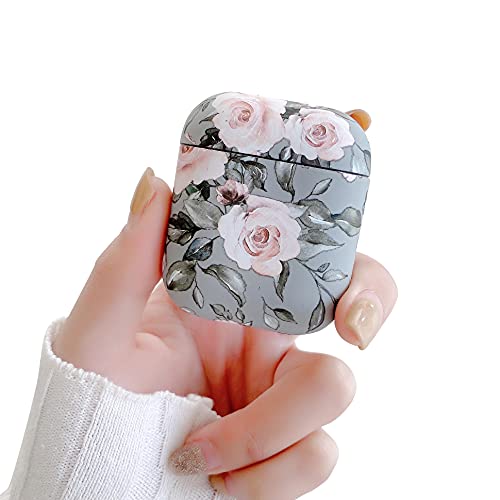 Hjwkjus Compatible With Airpods 1&2 Case For Women Girls, Pink Floral And Gray Leaves Pattern Case With Anti-Dust Shockproof Protective Hard Cover For Airpods 1&2-Elegant Flower #TOP29