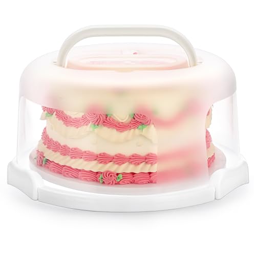 OLegei Scatola per il trasporto di torte portatile in plastica multifunzione Scatola per torte con manici e vassoio girevole per cupcake, dolci, dolci, pane, torte (bianco, 30 cm)