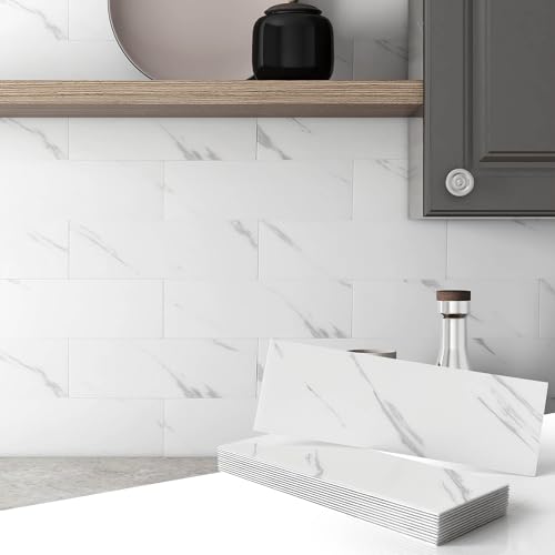 VAOVI Peel and Stick Marble Subway Backsplash Tiles Matte 16pcs White