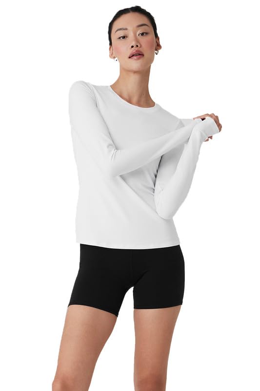 Ap'pulse Women's Long Sleeve Thumbopen Round Neck Sports Tshirt(AP-WN-RN-LS-THUMBOPEN1-405-WHITE_Mint White_S)-picture-12