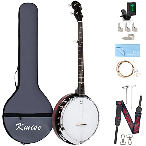 Kmise Banjo professionnel, 5 cordes de 96,5 cm, 18 supports, tête de tambour Remo, dos en