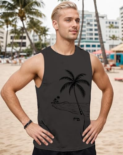 Hawaiian Shirt for Men Beach Tank Tops Beach Palm Trees T Shirt Summer Short Sleeveless Tank Tops2