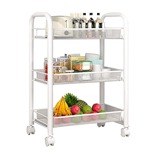 Mesa Camarera Carro de Servicio, 3/4/5 Capa Estante Almacenamiento Metal Ahorra Espacio para Sala de Estar Baño Comedor Carro Dormitorio, Fácil Limpiar, 2 Colores (Color : White, Size : 44x26x63CM)