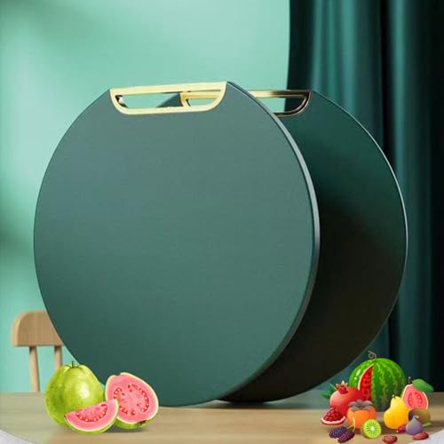 Image of Round Cutting Board with Handle | Dual-Sided Non-Slip Chopping Board | Durable Green Kitchen Cutting Board for Fruits, Vegetables, Meat & Bread