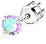 [From da Phactory] 立爪 ジュエル キャッチ ストレートバーベル 20G サージカルステンレス ジルコニア ネジ式 軟骨ピアス ボディピアス 1個(オーロラ 6mm)