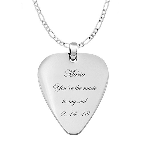 Personalized Silver Stainless Steel Guitar Pick Necklace Pendant Custom Engraved Free - Ships from USA4